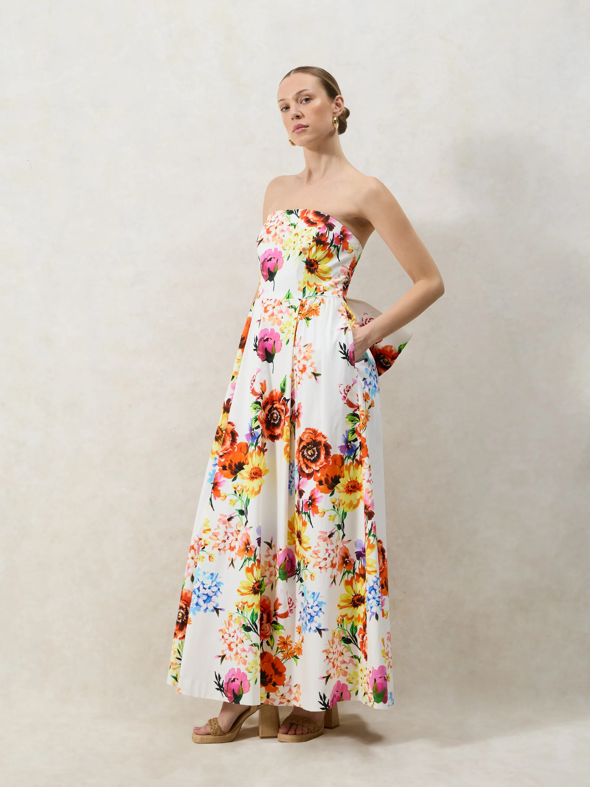 Petite Annie Garden Floral Printed Bow Detail Dress