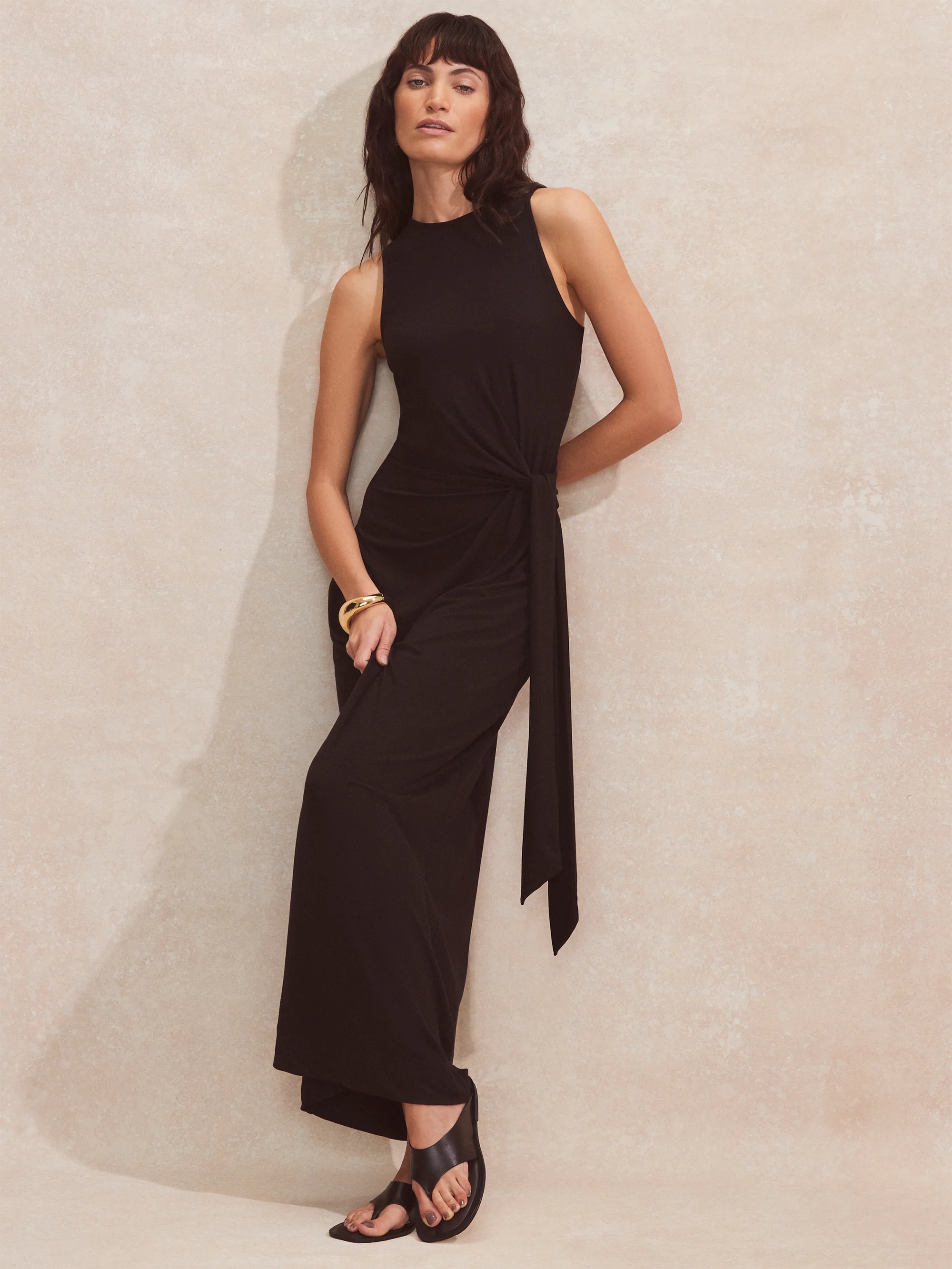 Black Wrap-Detail Jersey Dress