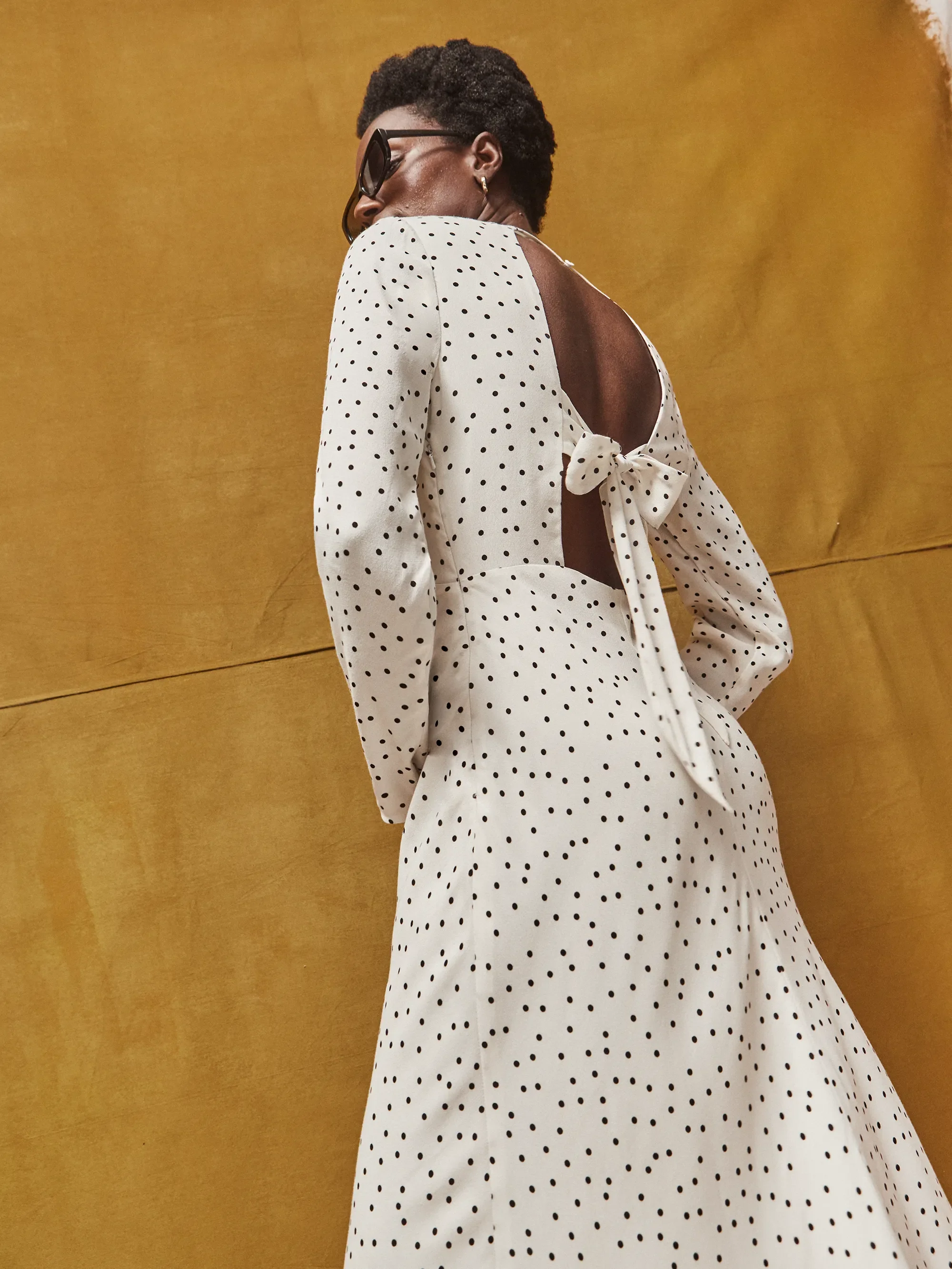 Black And White Polka Dot Tie Back Dress