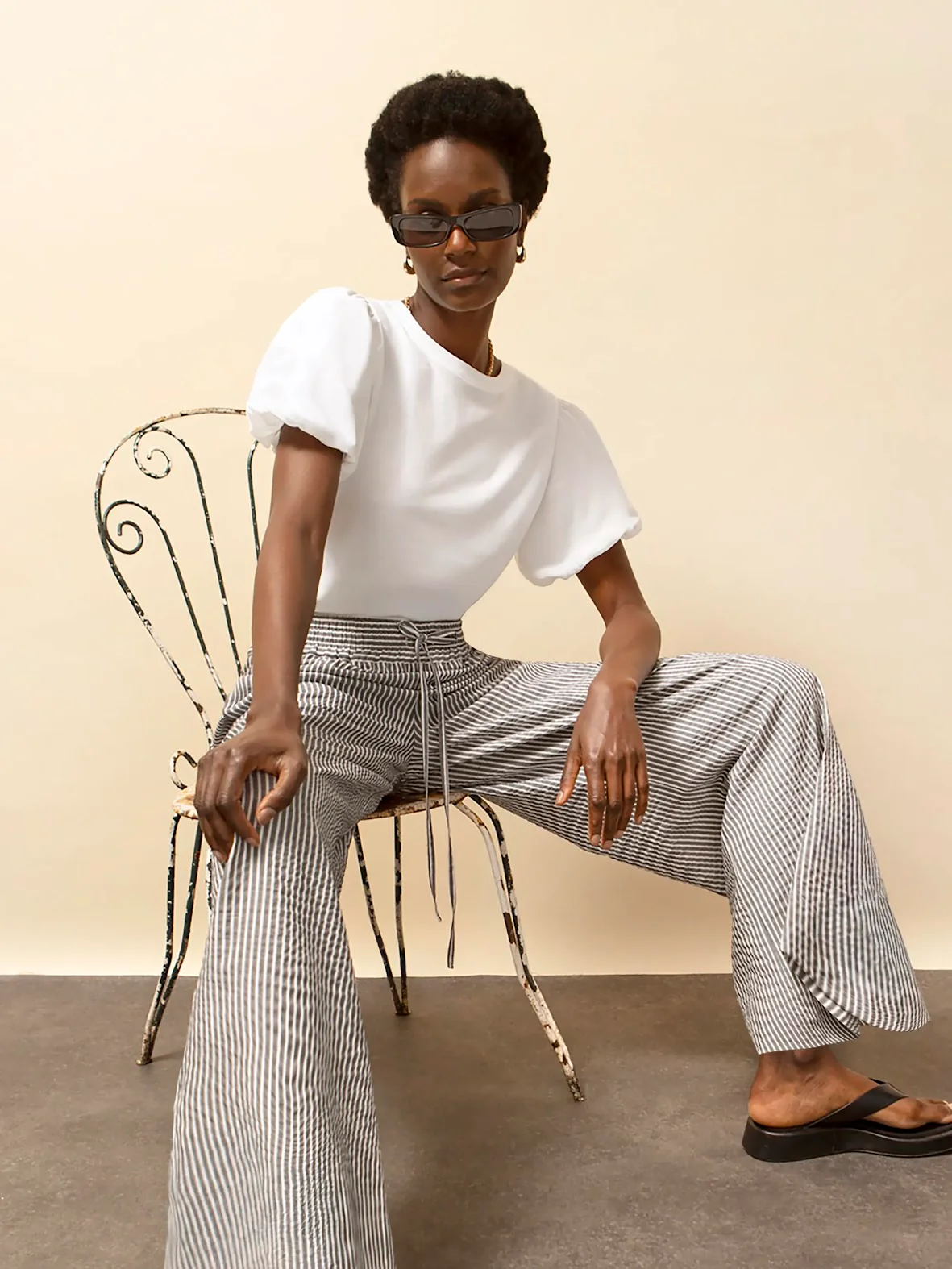 Petite Washed Black And White Stripe Trousers