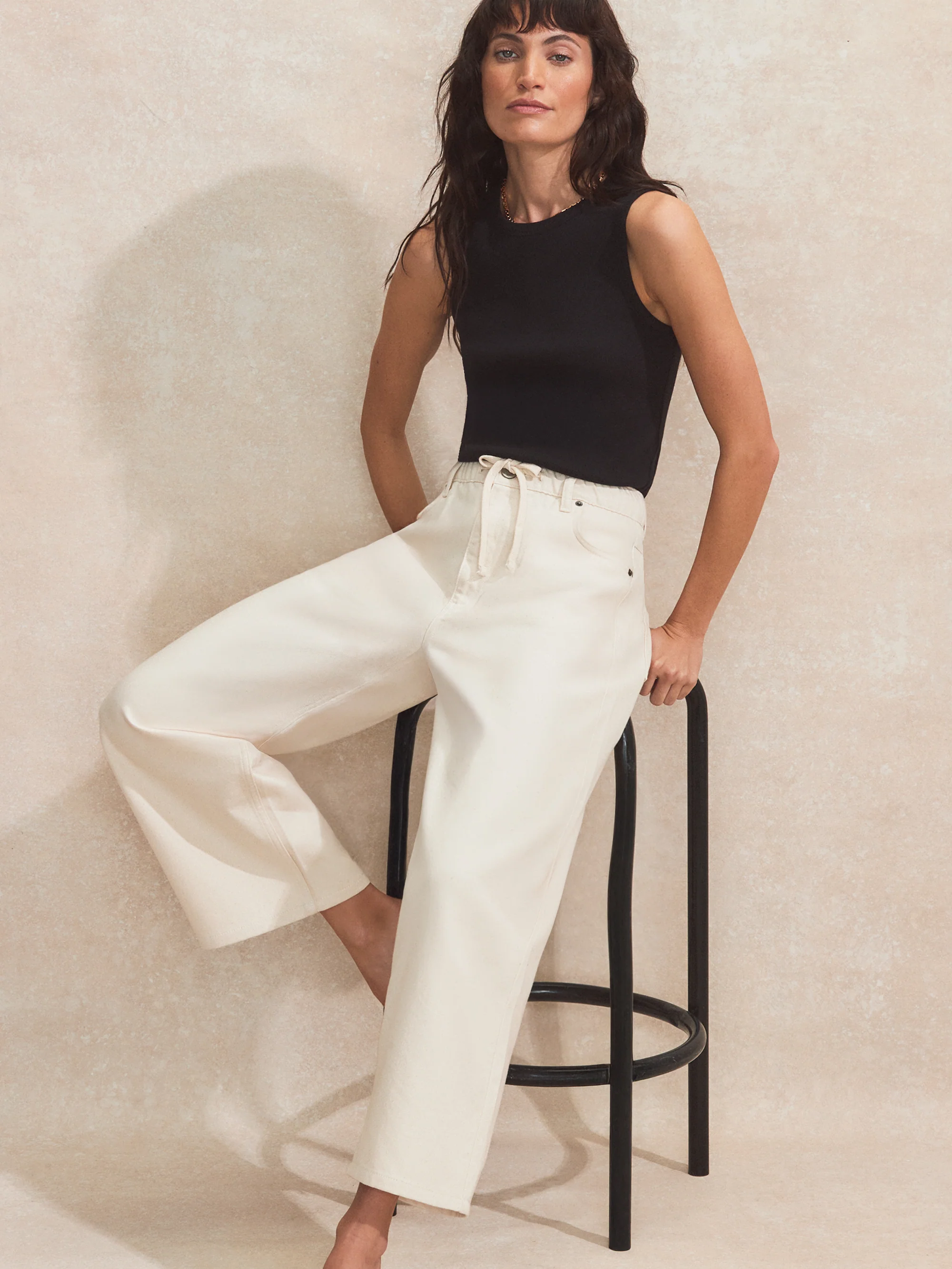 Petite Natural Denim Drawstring-Waist Jeans