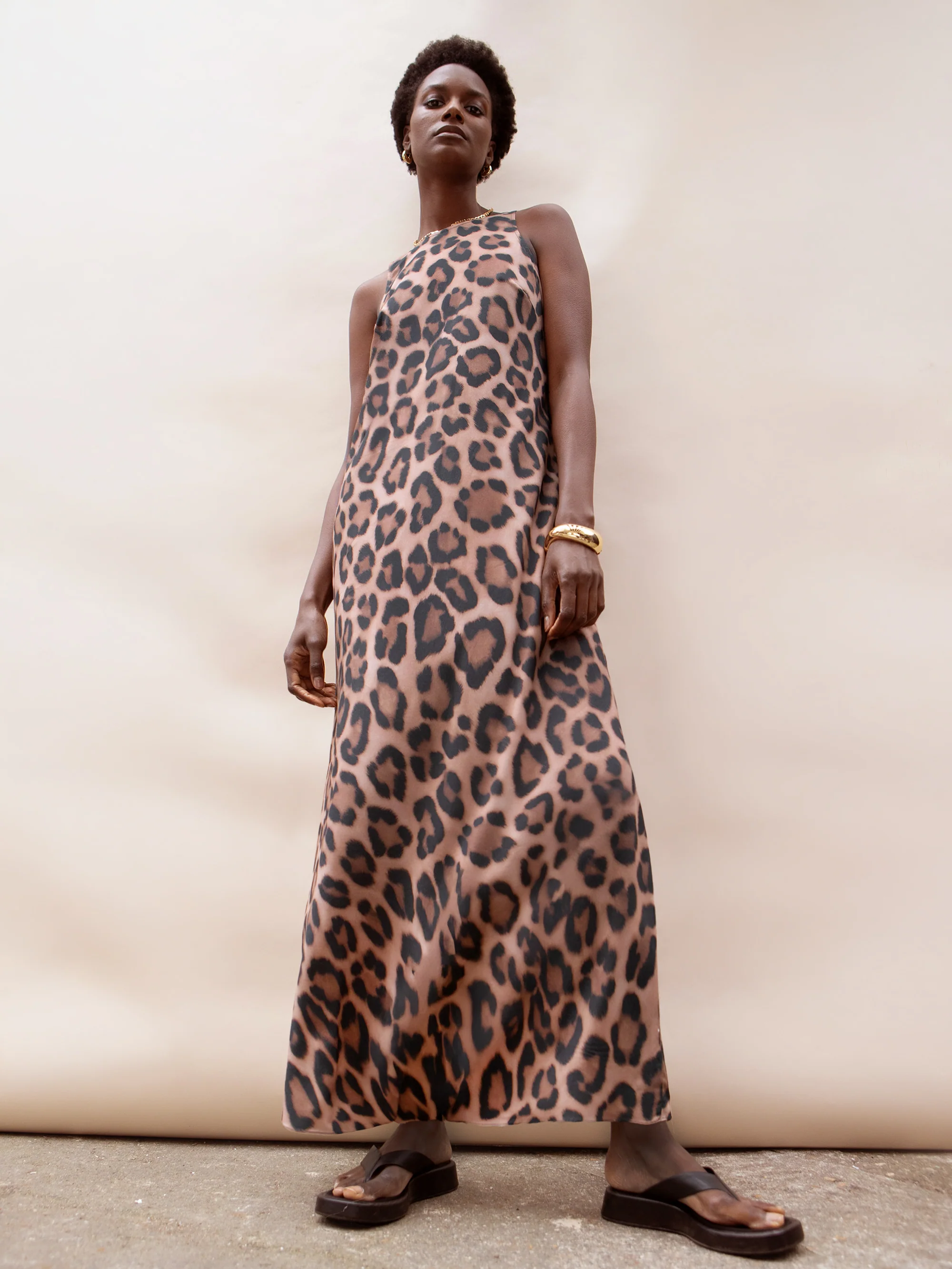 Brown Leopard Print Maxi Dress