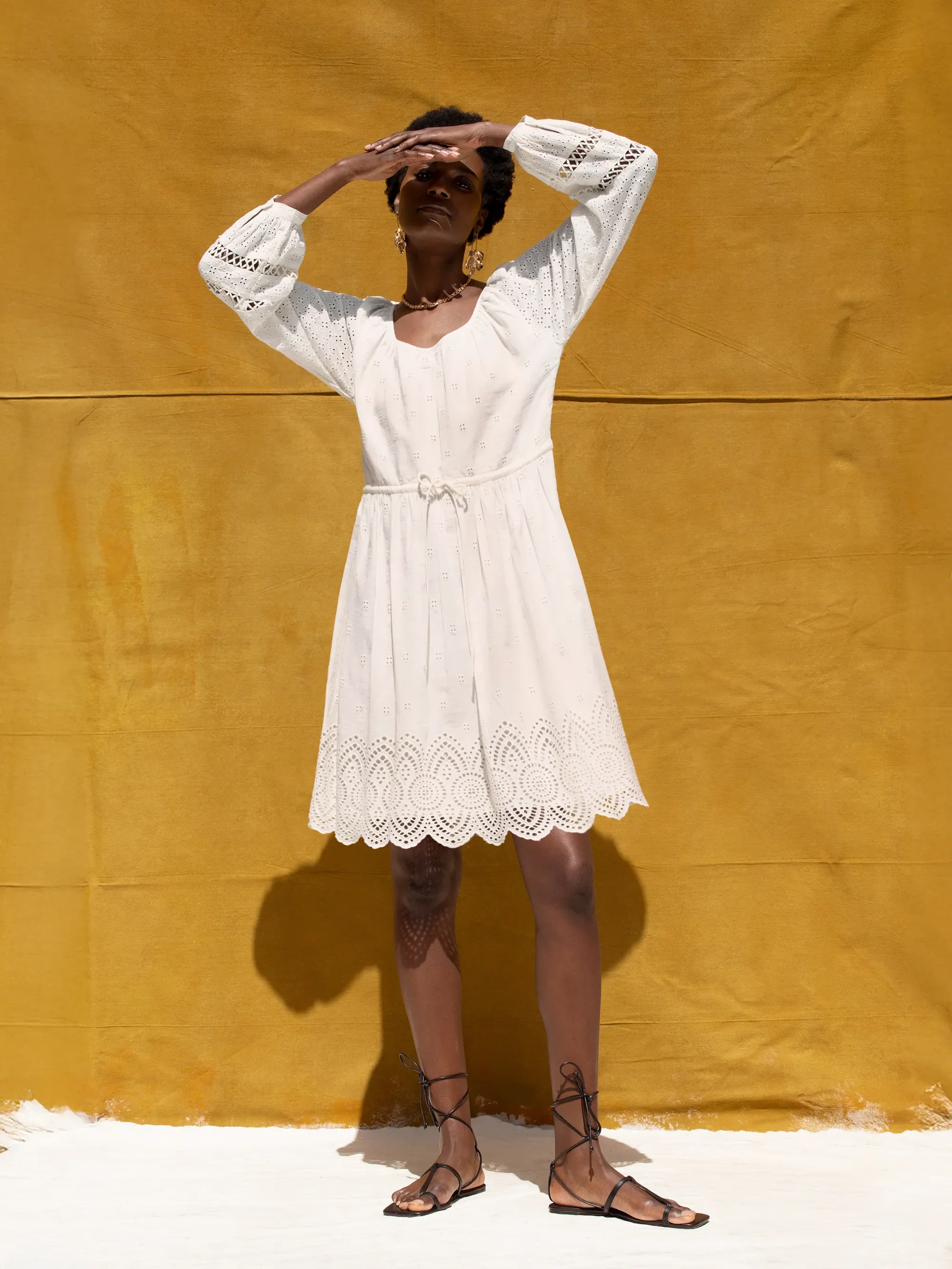 Ivory Mix Broderie Smock Dress