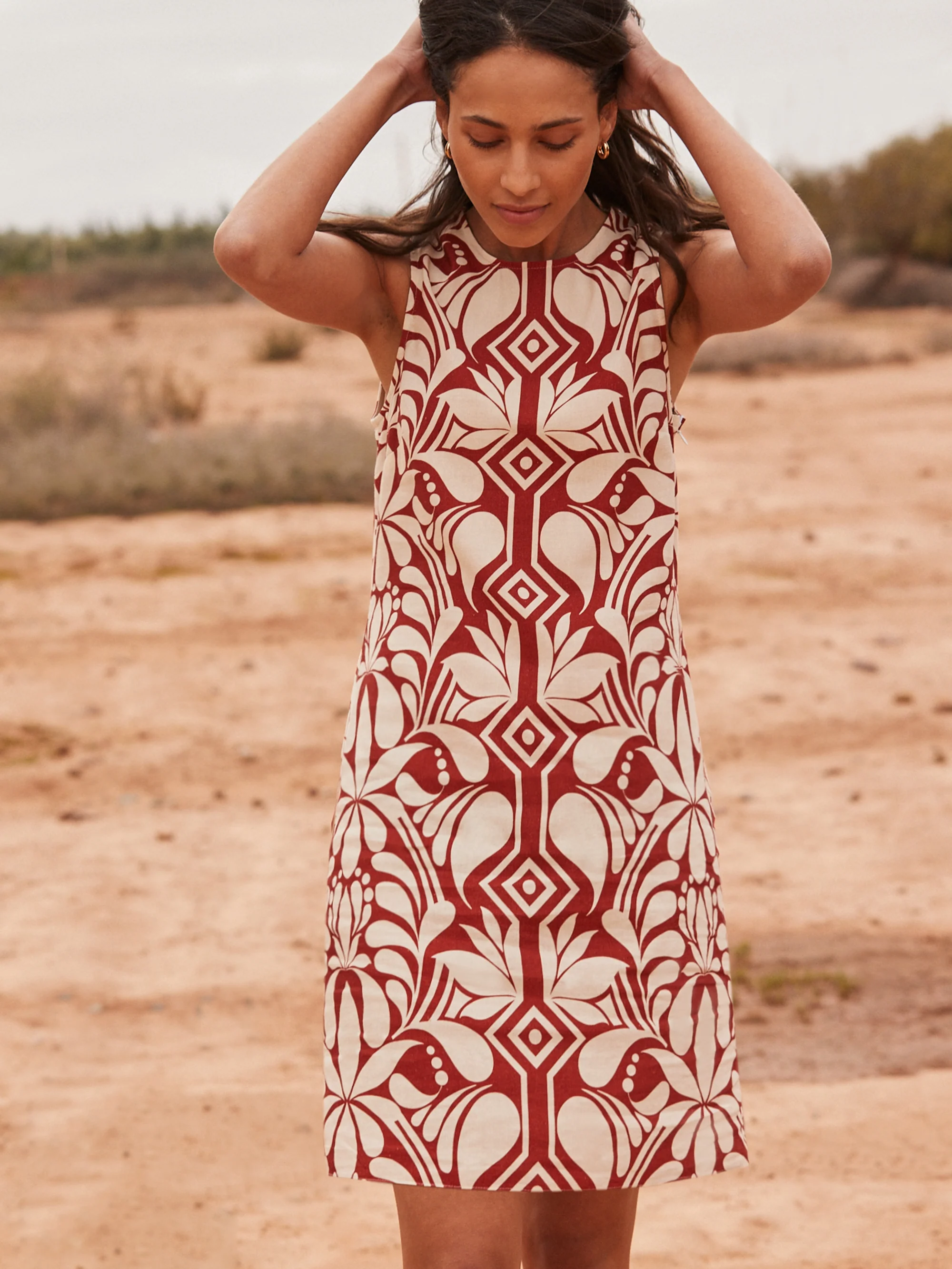 Brown Tile Printed Shift Dress