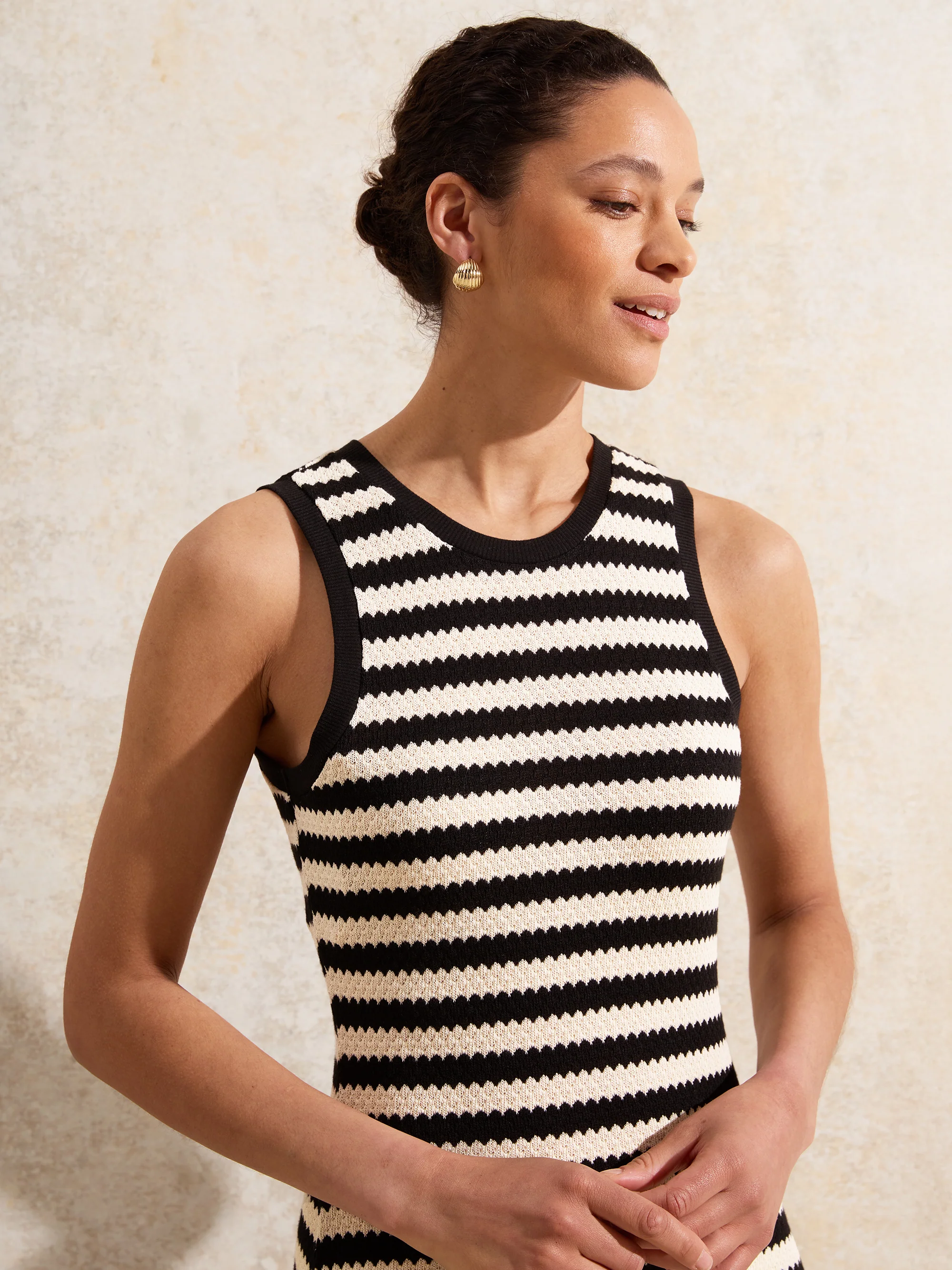 Petite Mono Chevron-Stripe Knitted Dress