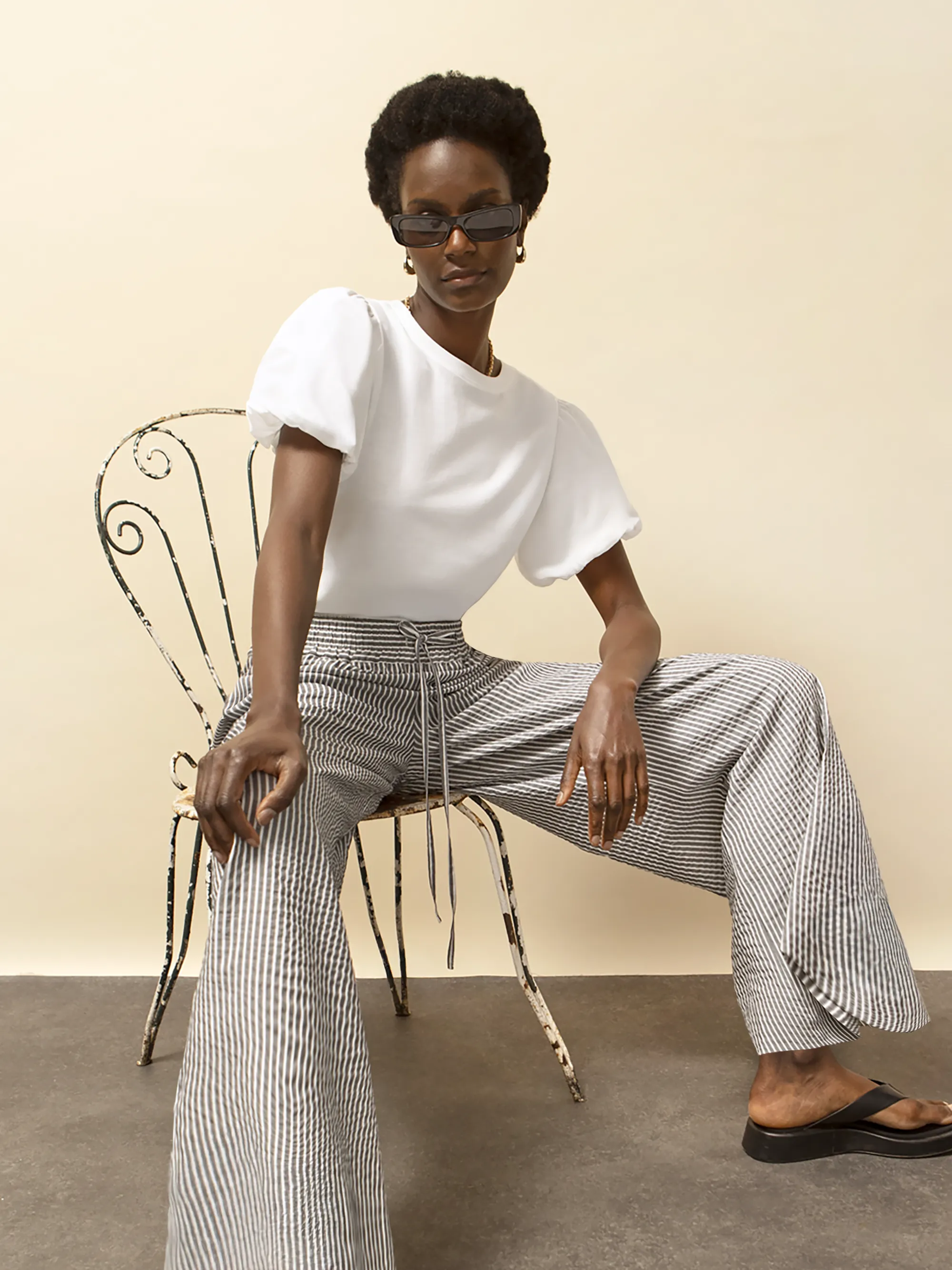 White Pure Cotton Puff-Sleeve T-Shirt