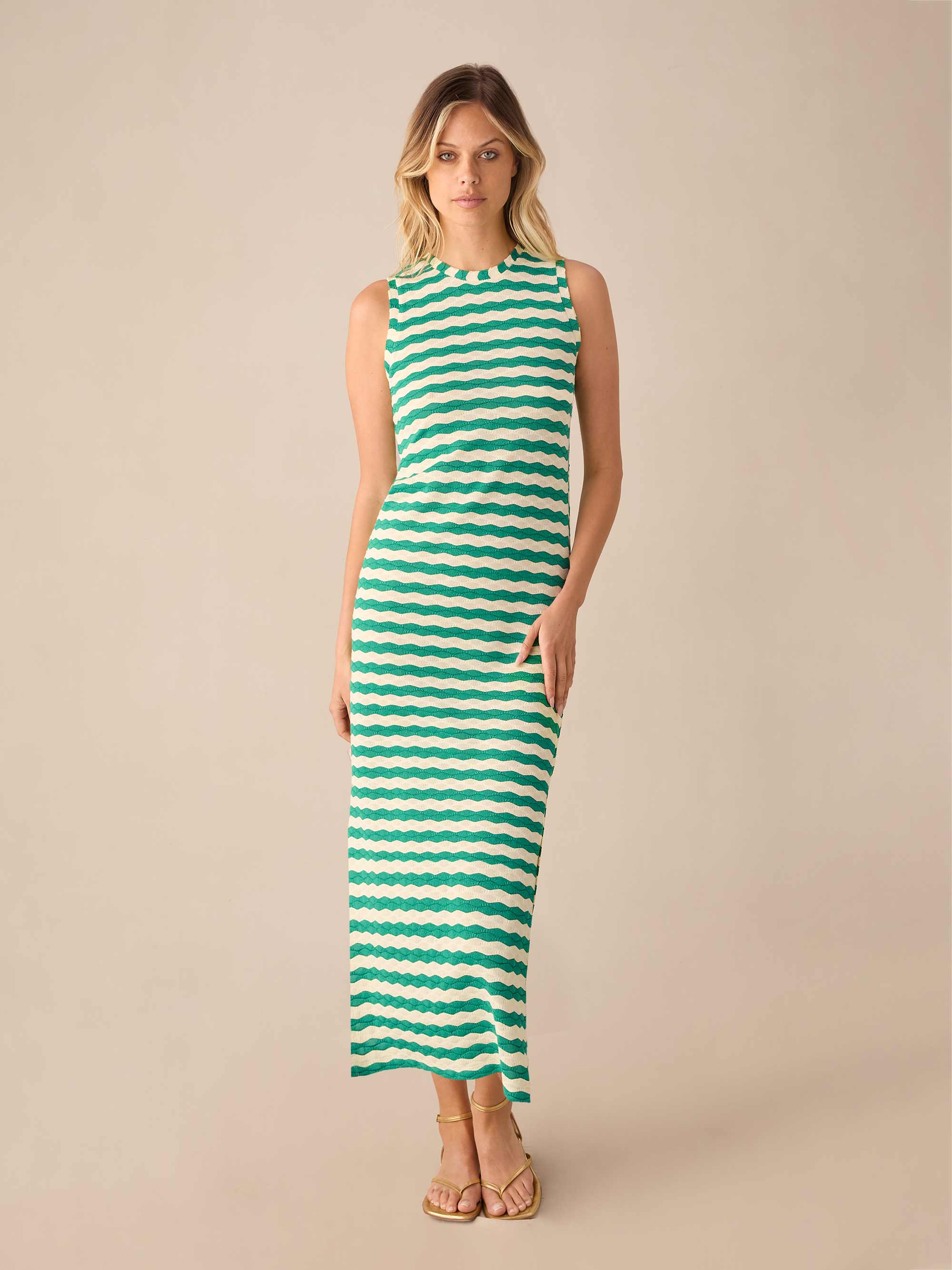 Petite Green Stripe Column Knit Dress