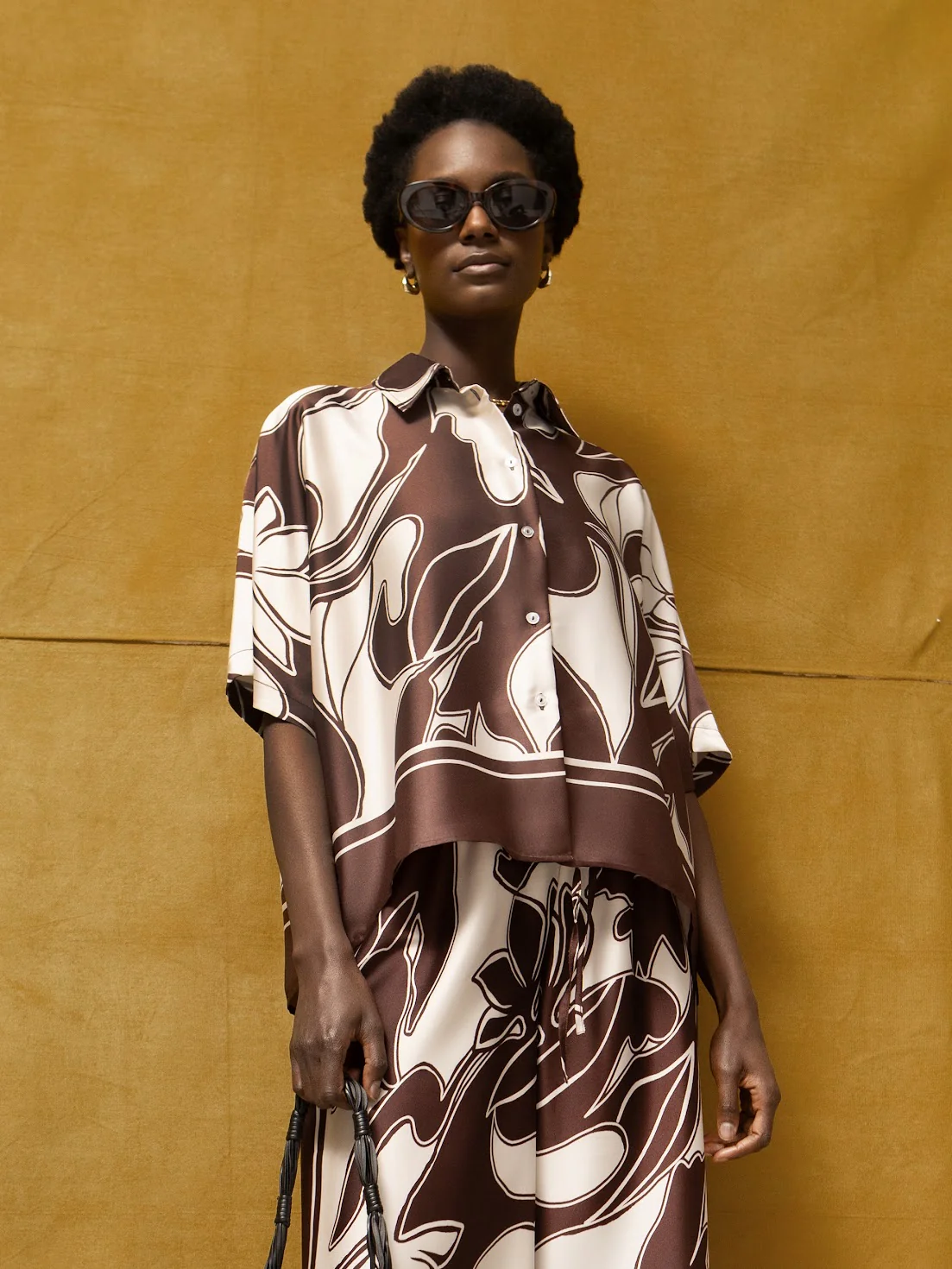 Brown Swirl Print Collared Placement Shirt